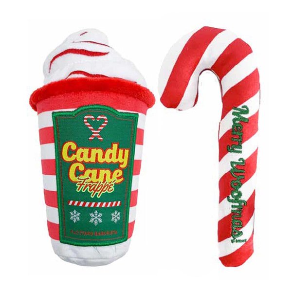 Fuzzyard Christmas Holiday Themed Coffee Drink Plush Dog Toy (Candy Cane Frappe & Candy Cane)