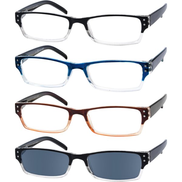 Eyekepper 4 Pack Classic Reading Glasses for Women and Men Include Reading Sunglasses Two-Tone Readers +2.00