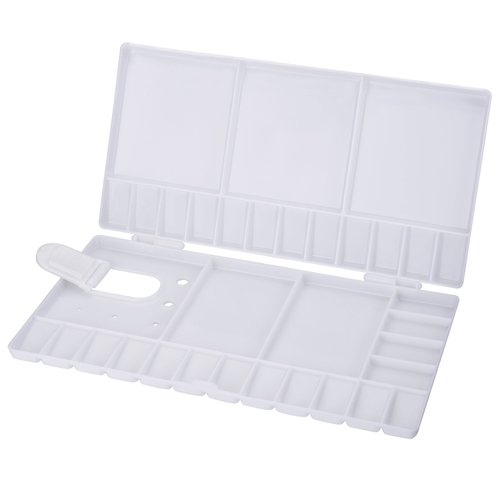 Shappy Watercolor Palette Folding Paint Tray Plastic Painting Pallet with 33 Compartments, Thumbhole and Brush Holders, White