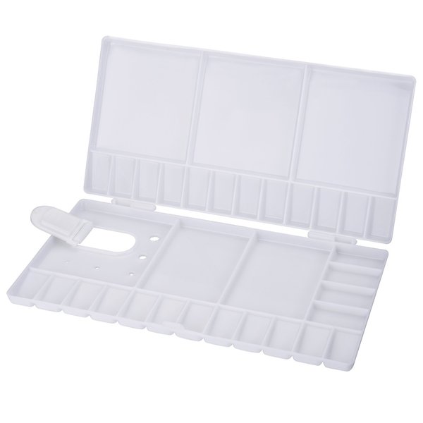 Shappy Watercolor Palette Folding Paint Tray Plastic Painting Pallet with 33 Compartments, Thumbhole and Brush Holders, White