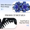 Dizila 4 Pieces Fancy Sparkly Rhinestone Double Flower Hair Clips Barrettes with Three Prongs Prom Party Wedding Hair Accessories for Women Girls Thick Hair
