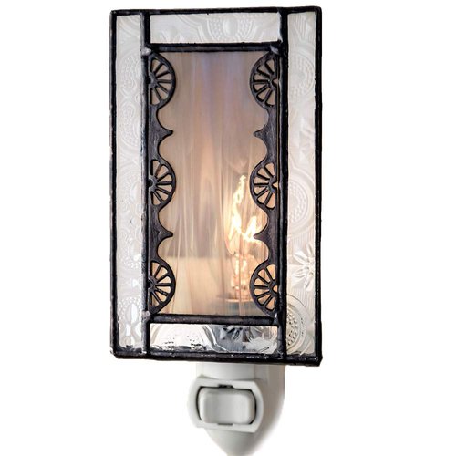 J Devlin Glass Art Stained Glass Night Light, Vintage Grey, Gray, Decorative, Plug in nightlight for Bedroom/Bathroom/Stairway/Hallway Home Decor NTL 144