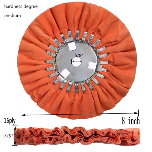 8" Orange Airway Buffing Wheel,5/8'' Arbor Hole,16 Plys/Medium Polishing for Angle Grinder,2PCS