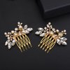 Teyglen 2pcs Bridal Crystal Hair Comb Gold Rhinestone Bride Wedding Hair Comb with Pearl Wedding Hair Accessories Sparkly Rhinestone Headpiece for Women Girls