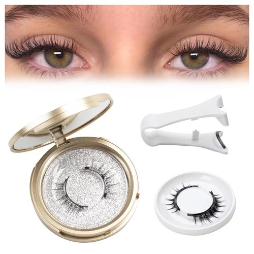 Magnetic Lashes, No Glue, 2 Pairs with Applicator and Mirror Box, 3D Natural Styles, Reusable