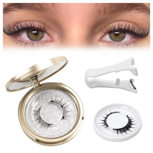Magnetic Lashes, No Glue, 2 Pairs with Applicator and Mirror Box, 3D Natural Styles, Reusable