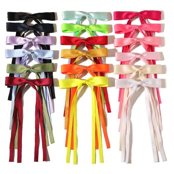 LFOUVRE Bow Hair Clips,Tassel Hair Bow for Women,White Hair Bow with Long Tail,Ribbon Bow for Hair,Bowknot Barrettes Hair Bow Clip,Hair Clips with Bow Hair Ribbon,Hair Accessories for Women Girl 18pcs