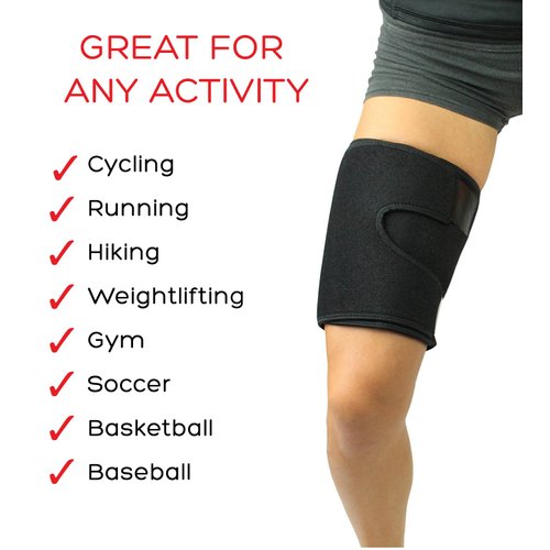 Adjustable Thigh Brace Support, Quadriceps Support and Thigh Wraps for Men and Women. Unisex Breathable Neoprene Non-Slip Hamstring Compression Sleeve