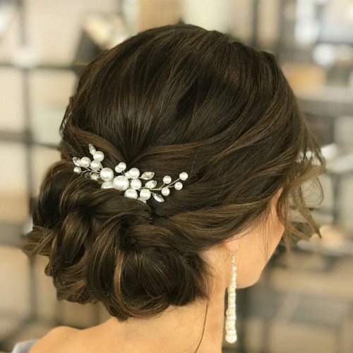 Evild Wedding Hair Comb Pearls Flower Hair Side Comb Bridal Rhinestone Hair Clips Hairpieces Wedding Hair Accessories for Brides and Bridesmaids (Silver)
