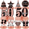 10Pcs Rose Gold 50th birthday decorations Honeycomb Centerpieces for women ，Happy 50th Birthday Centerpieces Tables Toppers Party Supplies,50th Birthday Table Sign Decor