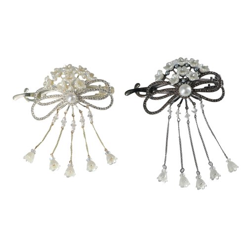 Leadigol Flower Tassel Hair Barrettes,Hair Grip Clip Chinese Style Bow Knot Rhinestone Women Ponytail Holder Elegant Alloy Hair Clip