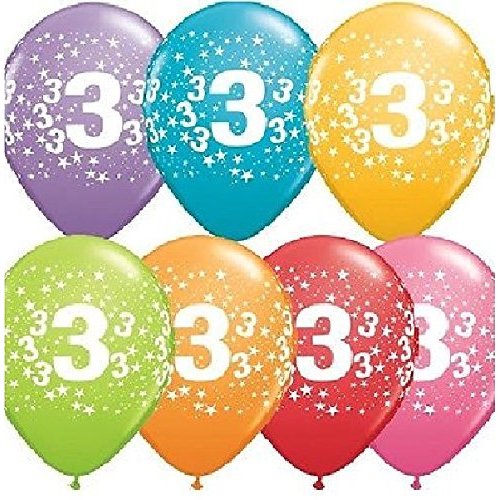DalvayDelights #3 3rd Three 7 Piece Colored Birthday Party Decor Latex Balloons Girl or Boy Assortment