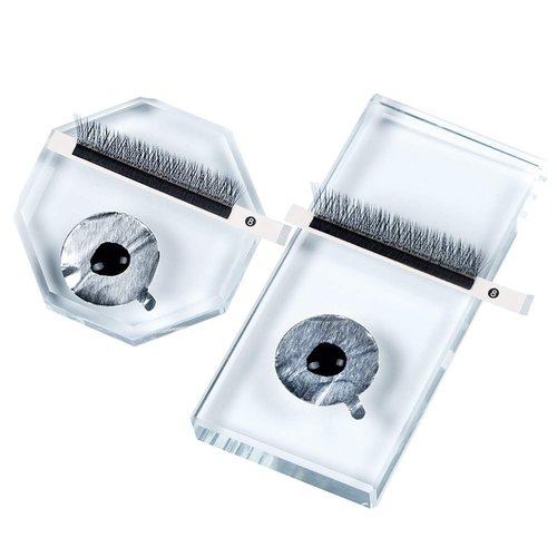 2Pcs Professional Eyelash Extension Adhesive Glue Pallet Crystal Glass Eye Lash Base Pad Tray Stand Holder for Fake Eyelashes Extension Makeup Cosmetic Nail Palette Tool, Octagon and Rectangle