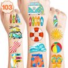 103PCS Summer Surfing Surf Temporary Tattoos Birthday Theme Party Decorations Favors Supplies Decor Cute Beach California Hawaiian Ocean Surfer Stickers Gifts for Kids Boys Girls Carnival Class Prizes