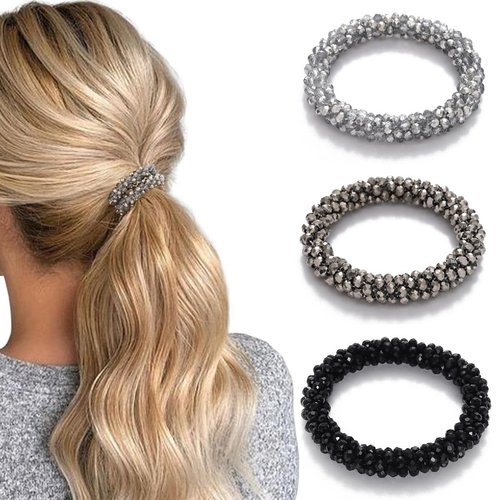 Fashey Pearl Hair Ties Rhinestone Ponytail Holder Bead Set Hair Scrunchies Elastic Hair Bands Hair Accessories for Women and Girls(Pack of 3) (Type A)