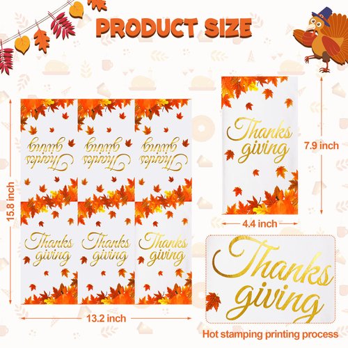 100 PCS Thanksgiving Napkins, 4.3 x 7.8 IN Thanksgiving Paper Napkins, Disposable Fall Napkins Dinner Napkins Thanksgiving Table Decorations Maple Leaves Fall Luncheon Napkins Party Supplies