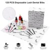 PRASNE Lashing Dental Bibs Disposable Pack of 125, Lash Pillow Cover of Lash Supplies, White 3-Ply Paper Poly Waterproof Towels, 13” x 18”, Black Eyelash Printed