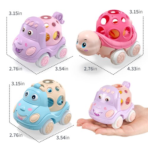 Baby Girl Toy Cars for Babies, Pink Car Toys for Baby Girls, Toy Car for Infant Toddler Girl, Easter Gifts for Baby Girl, Push and Go Trucks Rattles Soft Rattle Car for Toddlers Infants Gift