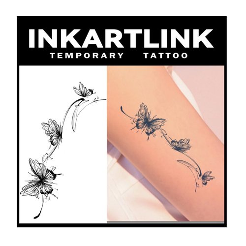 INKARTLINK Tattoo Tech, 2 Sheets Medium Semi Permanent Tattoo, Temporary Tattoos, Last 1-2 Weeks, Waterproof, Realistic Look, No Adhesive, No Reflection (Dream Butterfly)