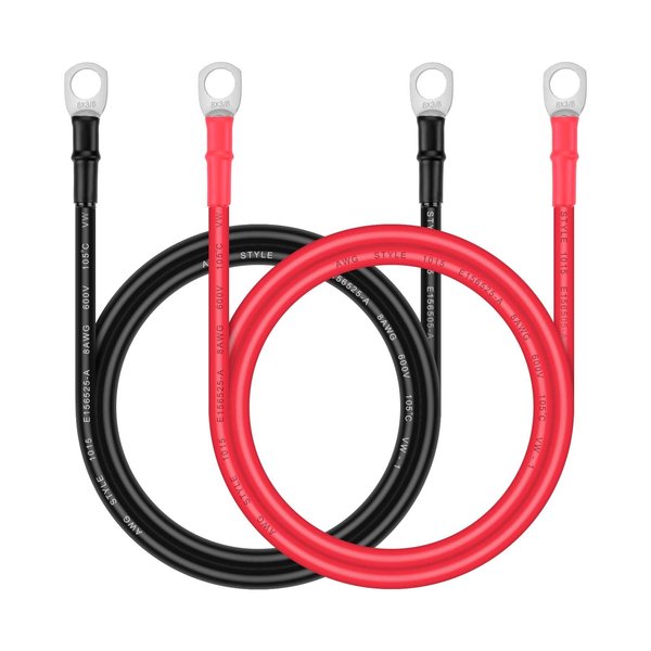 Battery Cable - iGreely 8 AWG 8 Gauge Wire Made with Tinned Copper Wire Battery Power Inverter Cables with Terminals for Solar Panel Trolling Motor Automotive Motorcycle RV Marine Boat 4ft/1.2m