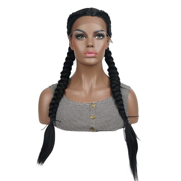 Aimole Two Braid Hairstyles Lace Front Wigs for Women Synthetic Hair Long Black Lace Wig