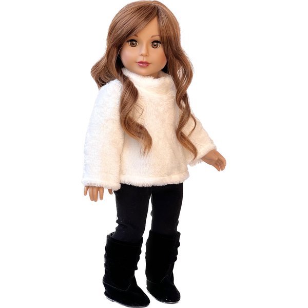 Arctic Glam - 3 Piece Outfit for 18 Inch Doll - White Sweater, Black Leggings and Black Boots - 18 inch Doll Clothes ( Doll Not Included)