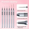 Komall Nail Art Liner Brushes, 6Pcs Painting Nail Art Brush Set Nail Dotting Drawing Tool for Long Lines, Thin Details, Fine Drawing Sizes 5/7/9/11/20/25mm(Silver)
