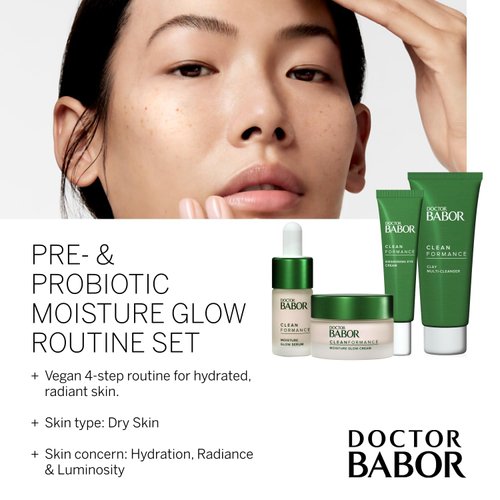 DOCTOR BABOR Cleanformance Pre & Probiotic Moisture Glow Routine Set, Moisture Glow Cream & Serum, Moisturizing Face Cream with Hyaluronic Acid & Vitamin E, Radiant Results Skincare Set