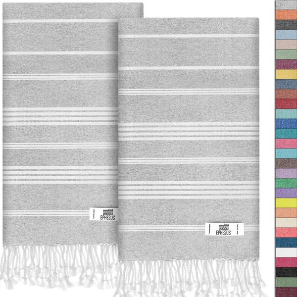 EPHESUS TOWELS Hand Towels - Set of 2 | 18" x 40" - Turkish Cotton - Decorative Turkish Hand Towel for Bathroom, Kitchen, Guest, Face, Hair, Tea, Dishcloth (Sultan, Light Grey)