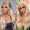 QD-Tizer Blonde Color Synthetic Lace Front Wigs Long Wavy Hair Wigs for Women Loose Curly Mixed ash Blonde Glueless Wigs Pre Plucked Heat Resistant Body Wave Synthetic Hair