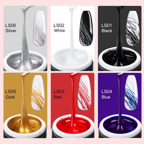 SAVILAND Spider Gel Nail Art - 6 Colors with Brushes for Line Designs, Drawing, and Polish