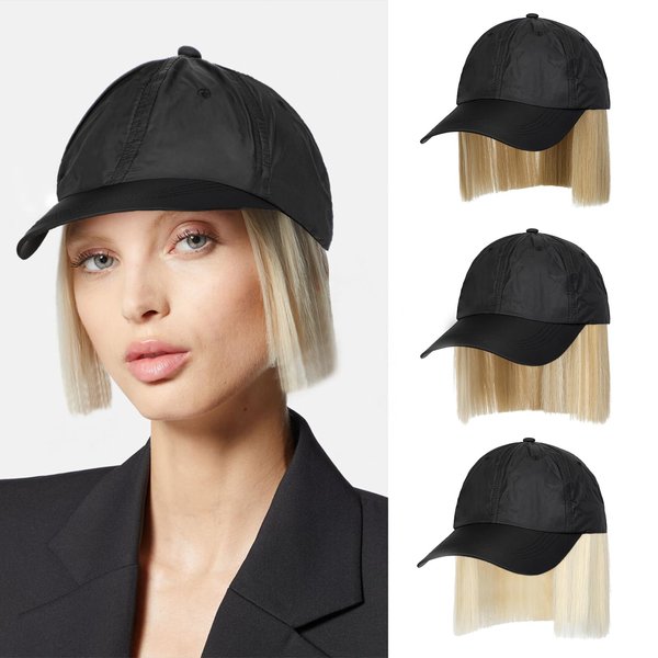 AynnQueen Super Light Wig Quick Drying Baseball Cap with Synthetic Wig Attached 6inch Short Straight Hair UV Protection for Outdoor Sports (Ash Blonde Mix Bleach Blonde)