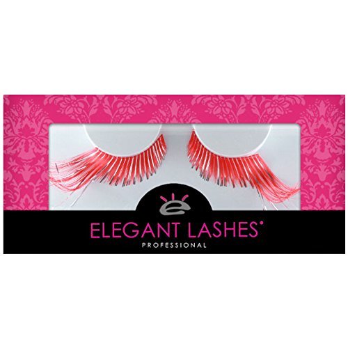 Elegant Lashes C193 Premium Color False Eyelashes (Coral Red-Orange and Silver Mix Color Lashes with Extra-Long Accent Ends) Halloween Dance Rave Costume
