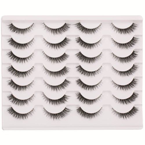 Gmagictobo False Eyelashes Natural Short Clear Band Cat Eye Lashes Light 3D Faux Mink Eyelashes Wispy Fake Eye Lashes Pack 14 Pairs