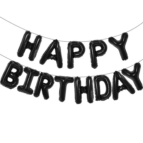 Black Happy Birthday Balloon Banner, 16 Inch Foil Mylar Happy Birthday Balloons Letters, Reusable Happy Birthday Sign, Black Birthday Decorations for Women, Men, Boys and Girls