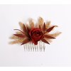 Ivory pampas grass burgundy rose hair comb, ivory burgundy rustic hair piece