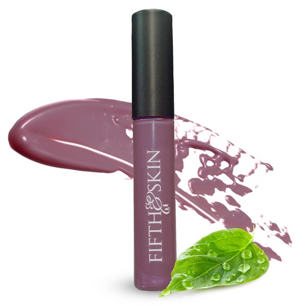 Fifth & Skin BOTANICAL LIP GLOSS (PLUM) Natural - 90% Organic - Gluten Free - Cruelty Free - Velvety Feel - Moisturizing Vitamin Rich
