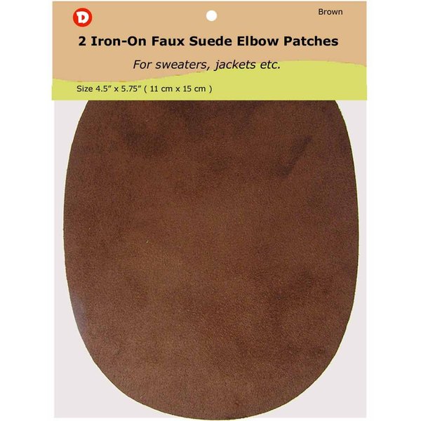 -2 Iron-on Faux Microfiber Suede - Elbow Patches Size 4 1/2 in x 5 3/4 in (Brown)