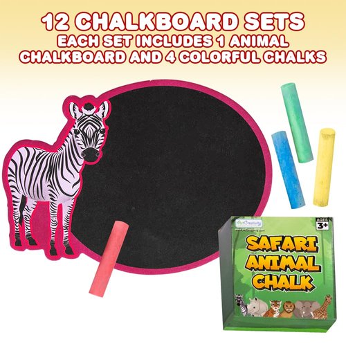 ArtCreativity Safari Animal Chalkboard Sets - Pack of 12-1 Colorful Animal Chalk Board + 4 Colorful Chalks - Small Chalkboards - Assorted Colors - Great Party Favor - Amazing Gift Idea for Kids