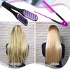 Chengu 2 Pcs Boar Bristles Double Sided Brush and Flat Iron Comb for Hair Straightening and Styling Knotty Unkempt Hair (Black, Purple)