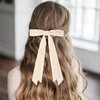 2PCS Velvet Hair Bows Ribbon Hair Clips, Fall Alligator Hair Pins, Ponytail Holder Accessories Sides Metal Hair Bow Barrettes Hair Accessories for Women Girls Kids (Beige+Pink)