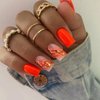 MUZOXEN Short Press on Nails Square Fake Nails Orange Short Acrylic False Nails With Glue on Nails Short Square Sweet Design Stick on Nails for Women 24 Pcs