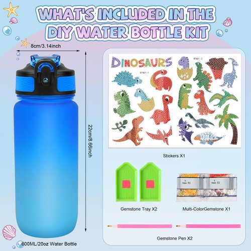 Aolieh Decorate Your Own Water Bottle Kits for Boys Ages 3-13, DIY Dinosaurs Kit Painting Crafts Stickers Kids Water Bottle, Fun Arts and Crafts for kids Ages 6-8-12 Birthday Christmas Gifts