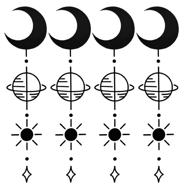 Oottati 2 Sheets Small Tiny Temporary Tattoo Stickers Moon Sun Planet Arrow