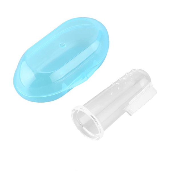 AKOAK 1 Pack Useful Baby Finger Toothbrush Soft Silicone Baby Training Toothbrush with Storage Box, Baby Teeth Cleaning Massage Oral Care (Blue)
