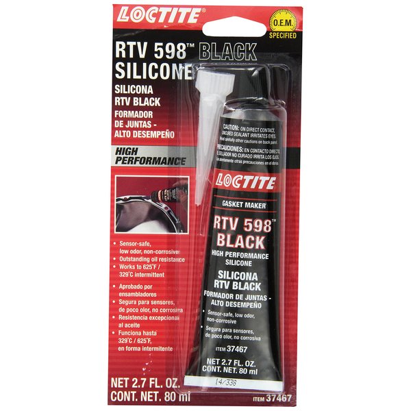 LOCTITE Black RTV 598 High Performance Silicone Gasket Maker: Sensor-Safe, Non-Corrosive, Fast Curing, High Flexibility, Oil Resistant | Black, 80 ml Tube (PN: 37467-491985)