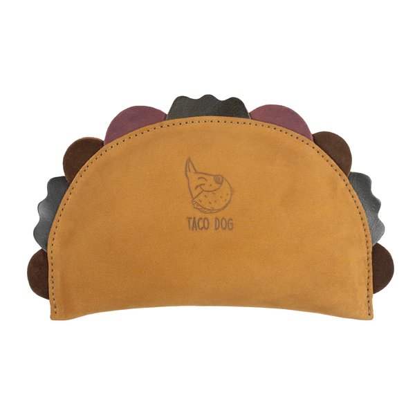 TACO DOG, Taco-Shaped Dog Chew Toy, Accessory for Puppies, Active Chewers, Full Grain Leather, Handmade, Old Tobacco