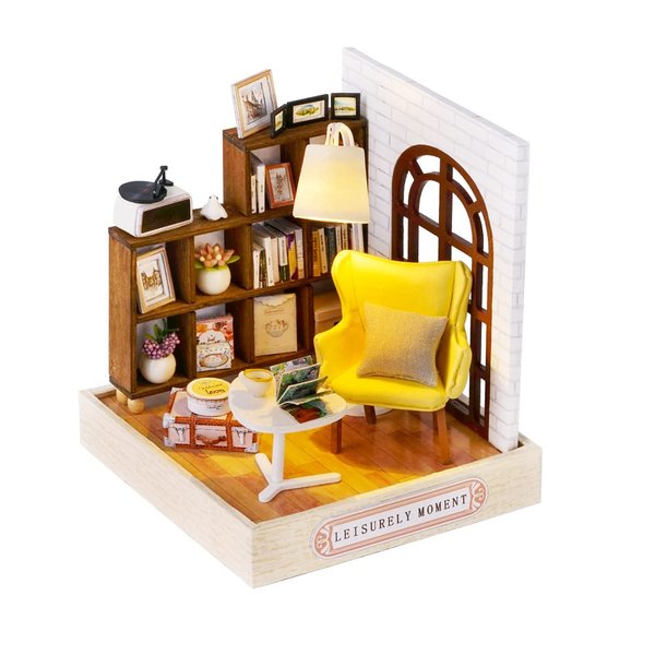 TuKIIE DIY Miniature Dollhouse Kit with Furniture, 1:24 Scale Creative Room Mini Wooden Christmas Doll House Plus Dust Proof for Kids Teens Adults(Leisurely Moment)