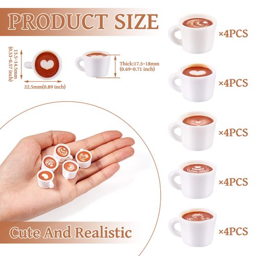 Magibeads 20Pcs Resin Mini Coffee Cups Miniature Kitchen Set Fake Drink Food Coffee Mug Lovely Tableware Coffee Dollhouse Ornaments for Desktop Decorations Crafts for Adult