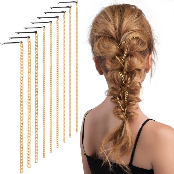 PAGOW 9Pcs Punk Gold Hair Clips Chain with Clips, Punk Tassel Hair Clips for Women and Girls, Ponytail Multi Strand Head Chain Decorated Apply to Nightclub Christmas Thanksgiving Party
